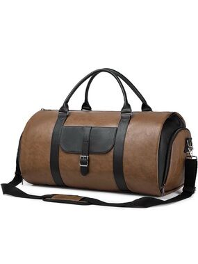 Classic Brown and Black Leather Weekender Duffel Bag
